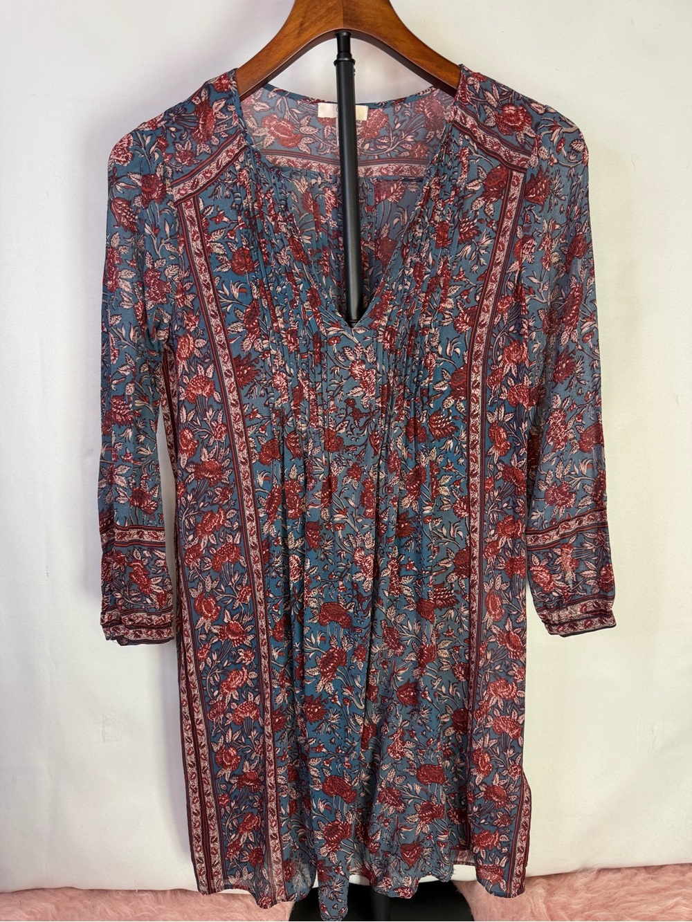 Joie for Anthroplologie - 100% Silk Boho Floral V-Neck Peasant Blouse - Size XS
